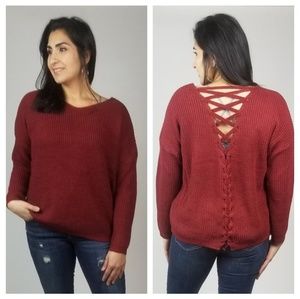 Back Lace-up Ribbed Sweater